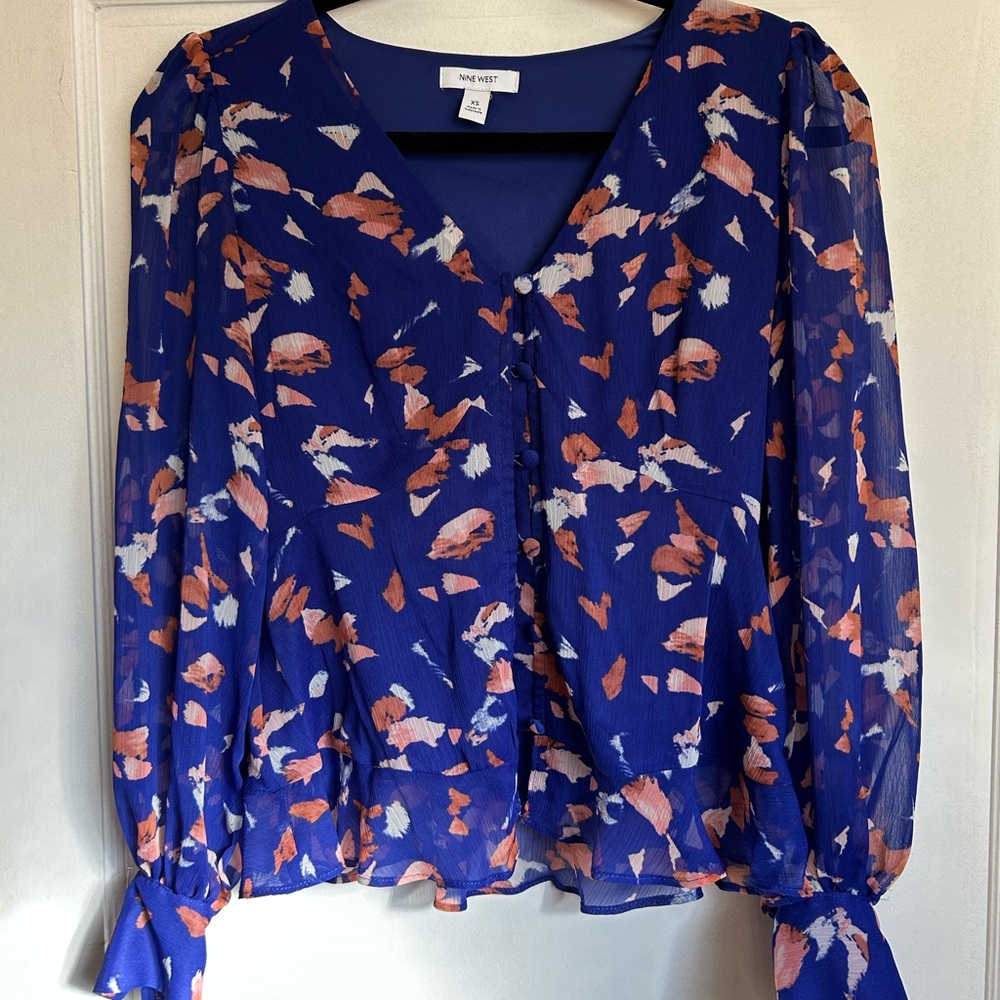 Nine West Blue Floral Women's Top